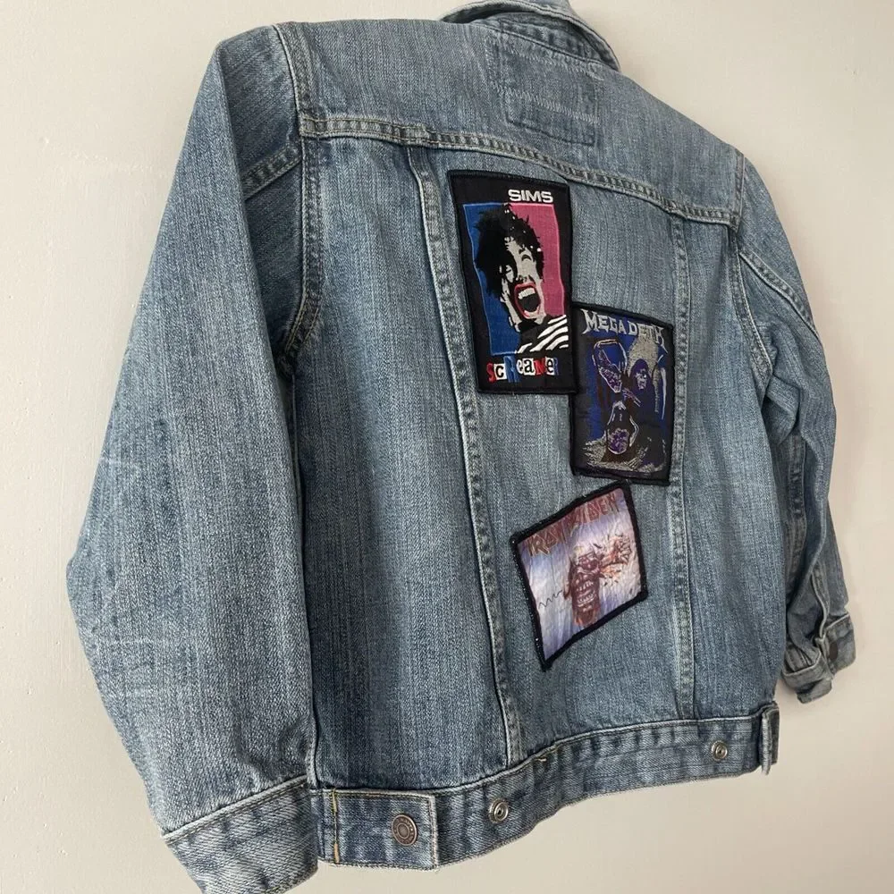 Kids Jacket‎ Denim Trucker Skater Rock N Roll Vintage Patches